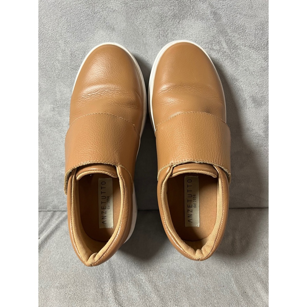 ANZETTUTTO Women's Leather Slip On Sneakers Tan Comfort Casual Shoes